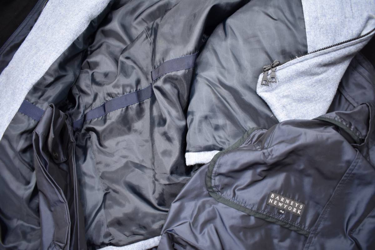 BARNEYS NEW YORK】ウールベスト付ナイロン系ステンカラーコート46紺