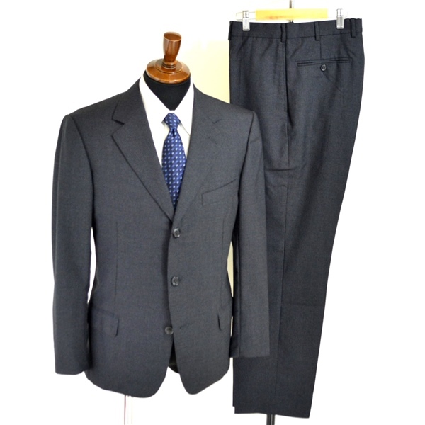 3TA034】スイス製 エルメネジルドゼニア zegna 3つボタン シングル スーツ 50 / A7 / L ダークグレー ストライプ 本切羽 ノータック 2042S9