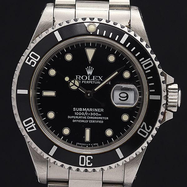 1円 稼働 良品 ロレックス AT/自動巻 サブマリーナ 16610 黒文字盤 300M デイト メンズ腕時計 0645480★