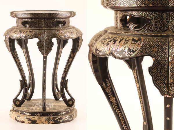 【流】時代漆器 唐物 螺鈿細工高卓 高さ46cm TI684