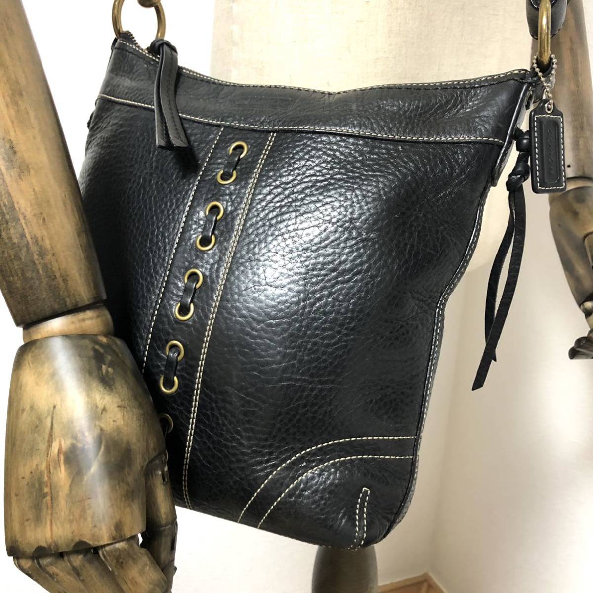 (33)美品「COACH men's」●ヴィンテージ●斜めがけショルダーバッグ●本革レザー黒●ボディバッグ●コーチメンズ●カバン鞄バック●Ji