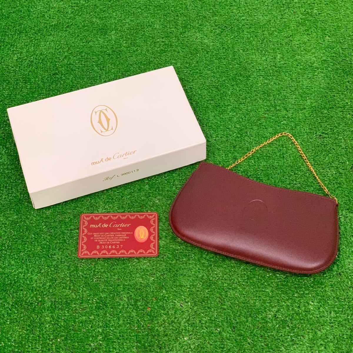 Cartier マストライン チェーンポーチ ボルドー 美品 Cartier カルティエ マストライン レザー チェーンポーチ