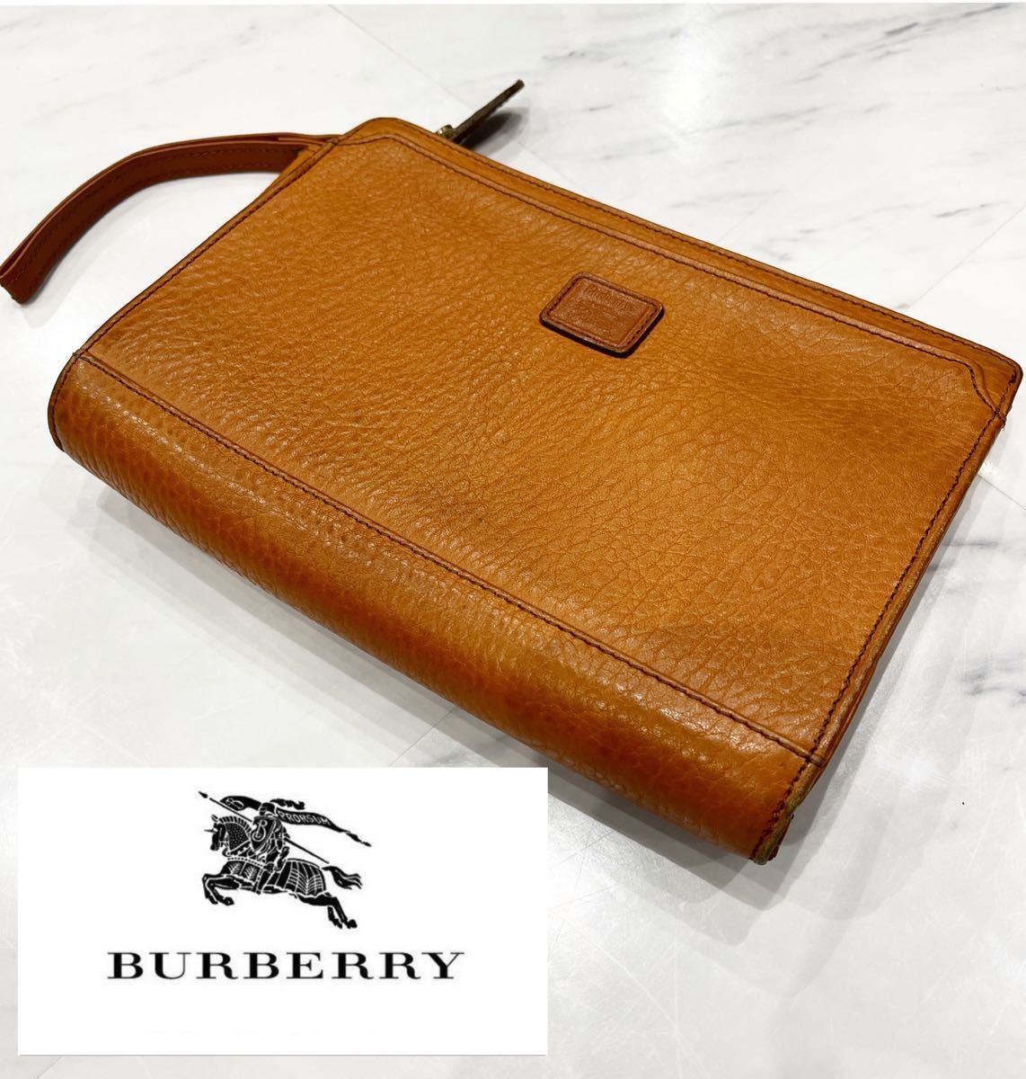 BURBERRY バーバリー レザー ハンド バッグ セカンド クラッチ 正規品 かばん 鞄 激レア Burberrys 本革 レザー 茶 ブラウン ヴィンテージ 
