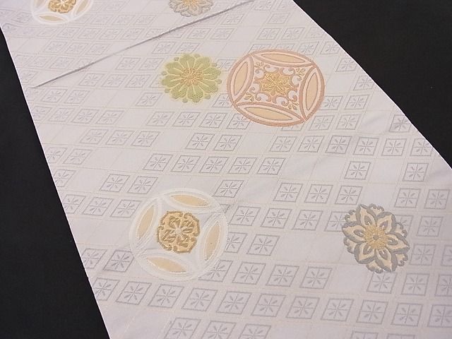 着物屋こころ□六通柄袋帯 唐織 花丸文 金糸 正絹 逸品 B-cy1874 着物