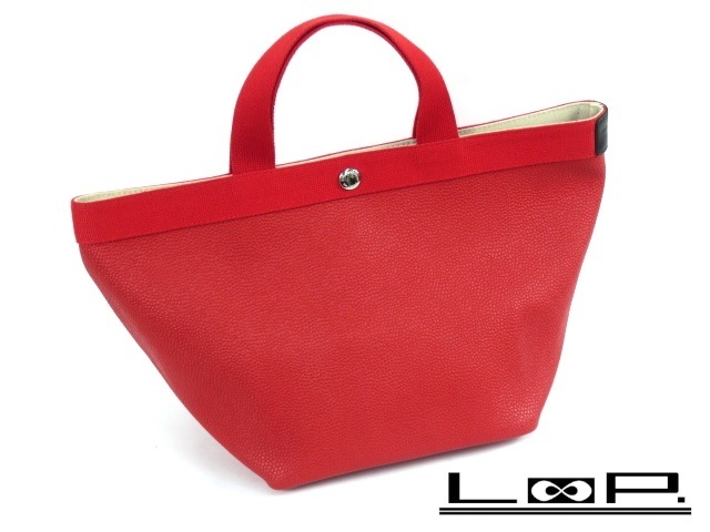 【美品】 Herve Chapelier エルベシャプリエ リュクス コーテッド キャンバス スクエア トート バッグ B5 レッド 赤 707GP 【A68888-2】