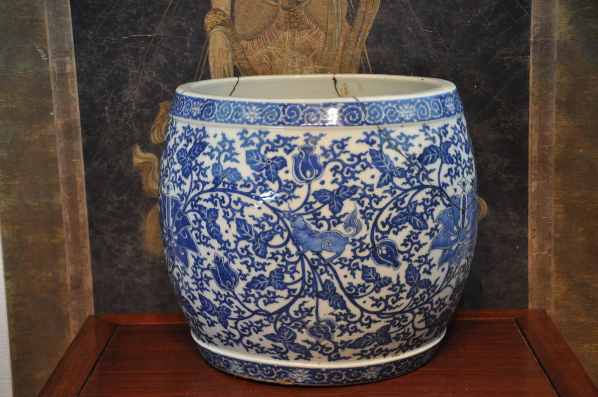 清　青花染付麒麟枝蓮花紋壷瓶　中国美術