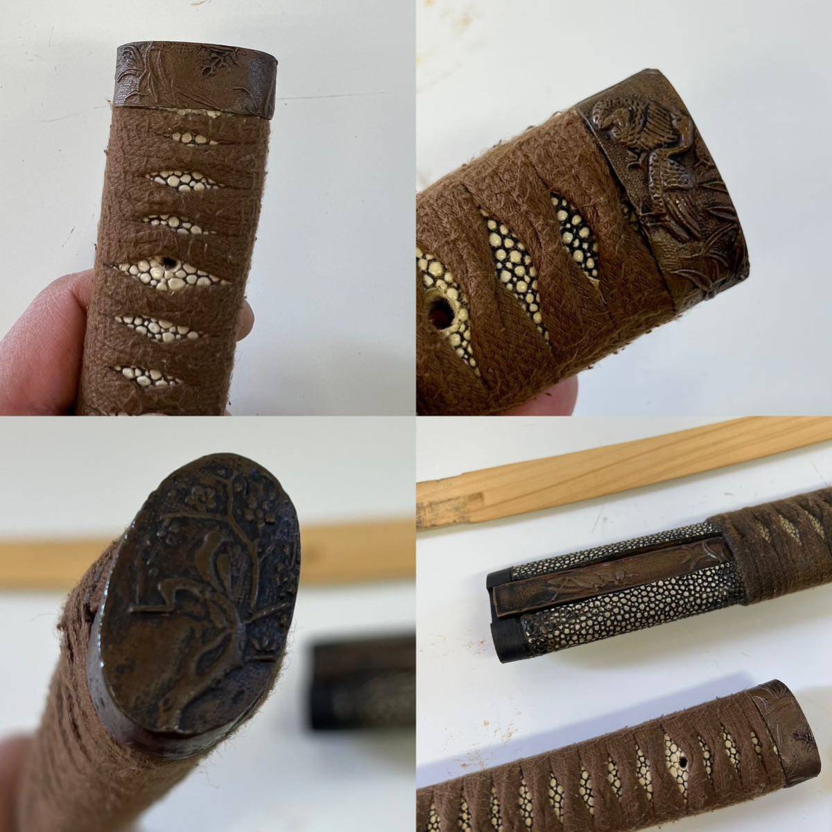 蔵出 時代物 鮫皮巻 小柄 金剛力士梵字透かし鍔 日本刀拵え 武具日本刀