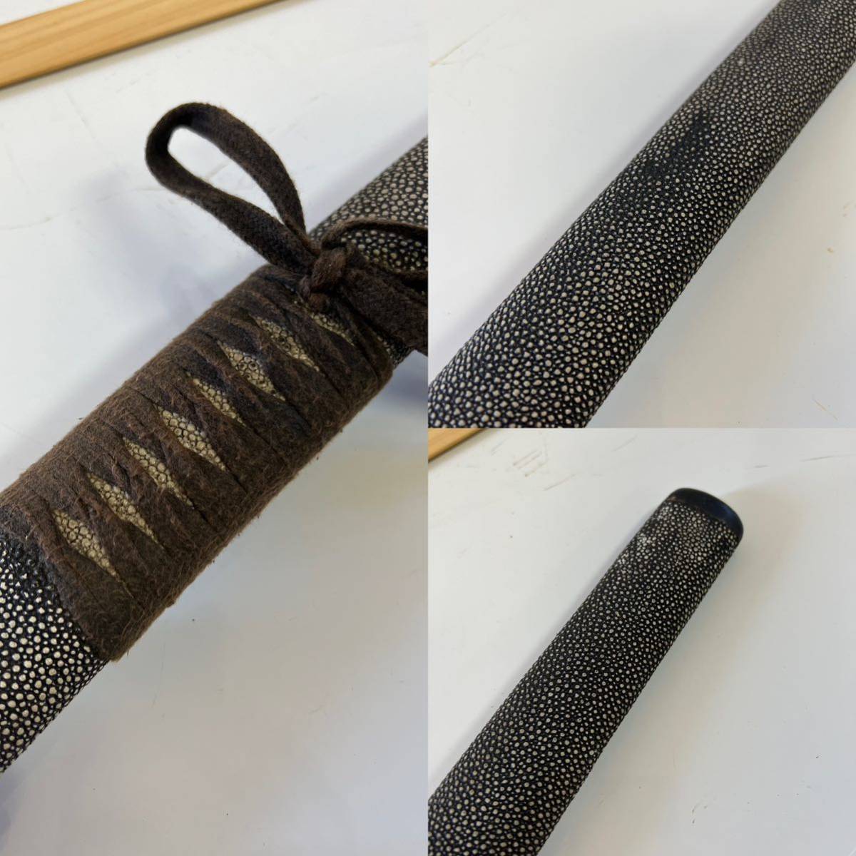 蔵出 時代物 鮫皮巻 小柄 金剛力士梵字透かし鍔 日本刀拵え 武具日本刀