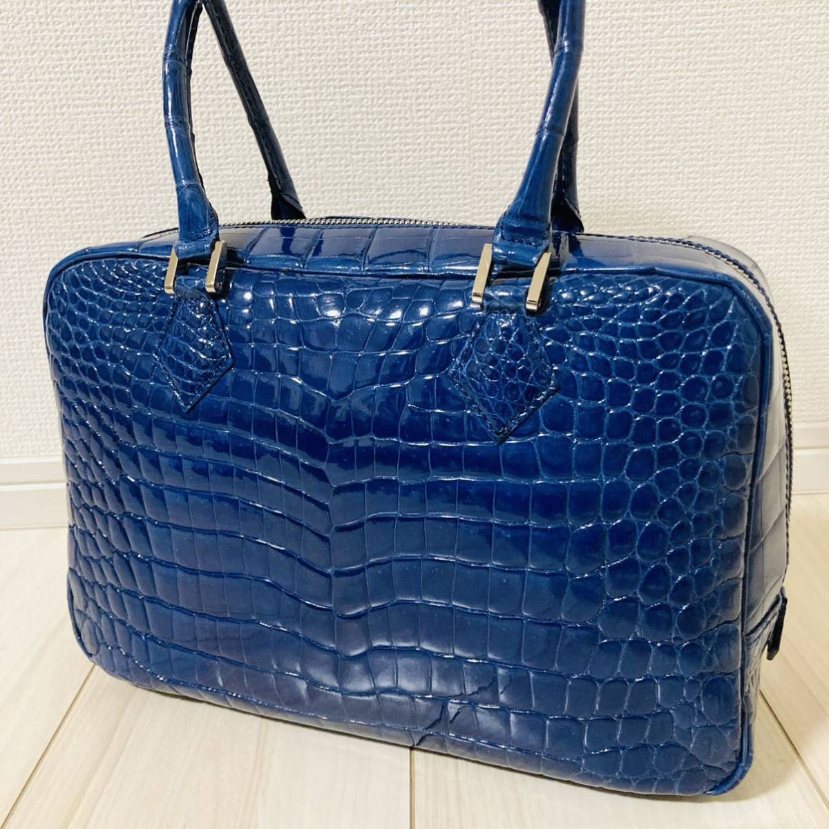 ☆極美品☆ クロコダイル クロコ ワニ革 鰐革 ハンドバッグ センター 