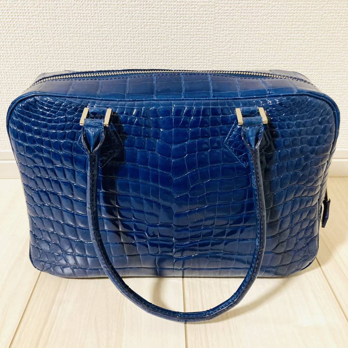 ☆極美品☆ クロコダイル クロコ ワニ革 鰐革 ハンドバッグ センター 
