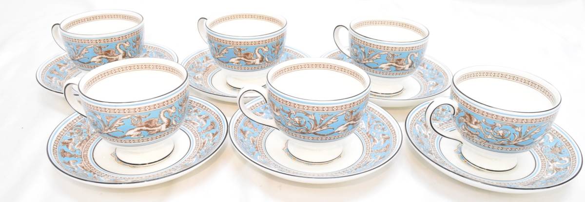 I★①WEDGWOOD ウェッジウッド フロレンティーン ターコイズ ティーカップ ソーサー 6客セット ブランド 食器 キッチン インテリア ★
