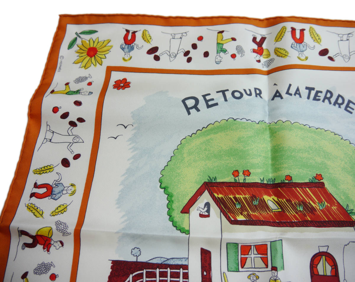 未使用保管品 エルメス スカーフ カレ45 故郷に帰る RETOUR A LA TERRE