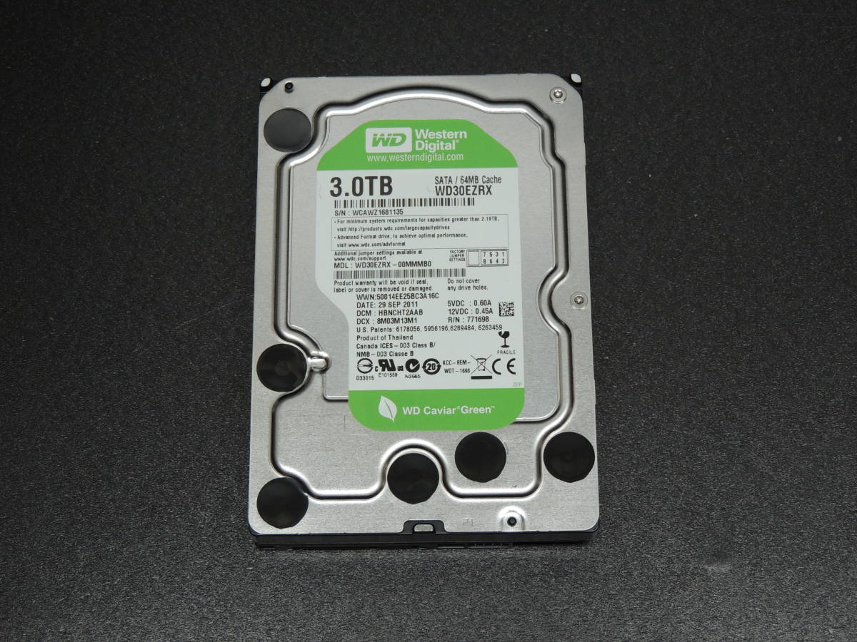 【検品済み/使用3874時間】WD 3TB HDD WD30EZRX 管理:i-24
