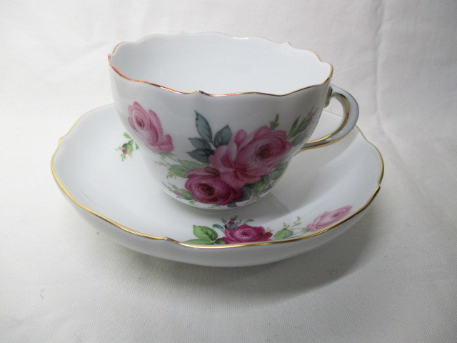MEISSEN マイセン○ピンクローズ 薔薇 カップ&ソーサー 金彩 箱入 開封