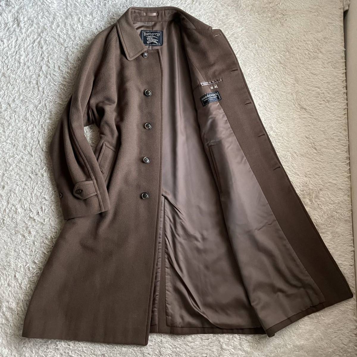 230 希少XLサイズ バーバリー 『英国調漂う』Burberry ウールカシミヤ コート メンズ ブラウン ステンカラー