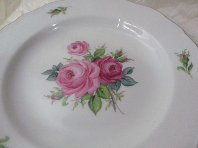 ○美品＊マイセン ピンクローズ マイセンのバラ デザートプレート 18cm