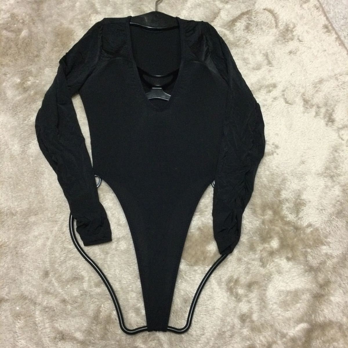 超お値打ち出品　Lady's アイスシルク超ハイレグレイヤードTバックレオタード　ブラックused超美品