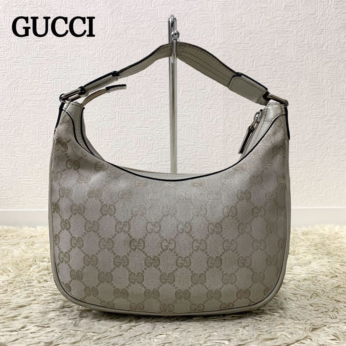 1円〜 GUCCI グッチ ハンドバッグ GGキャンバス レザー シルバー系 