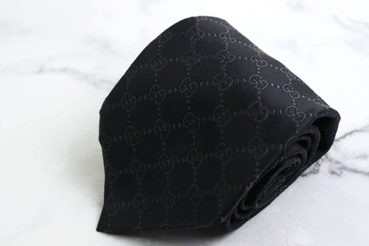 グッチ GUCCI ロゴグラム柄 ブラック ブランド ネクタイ 送料無料 【中古】【良品】
