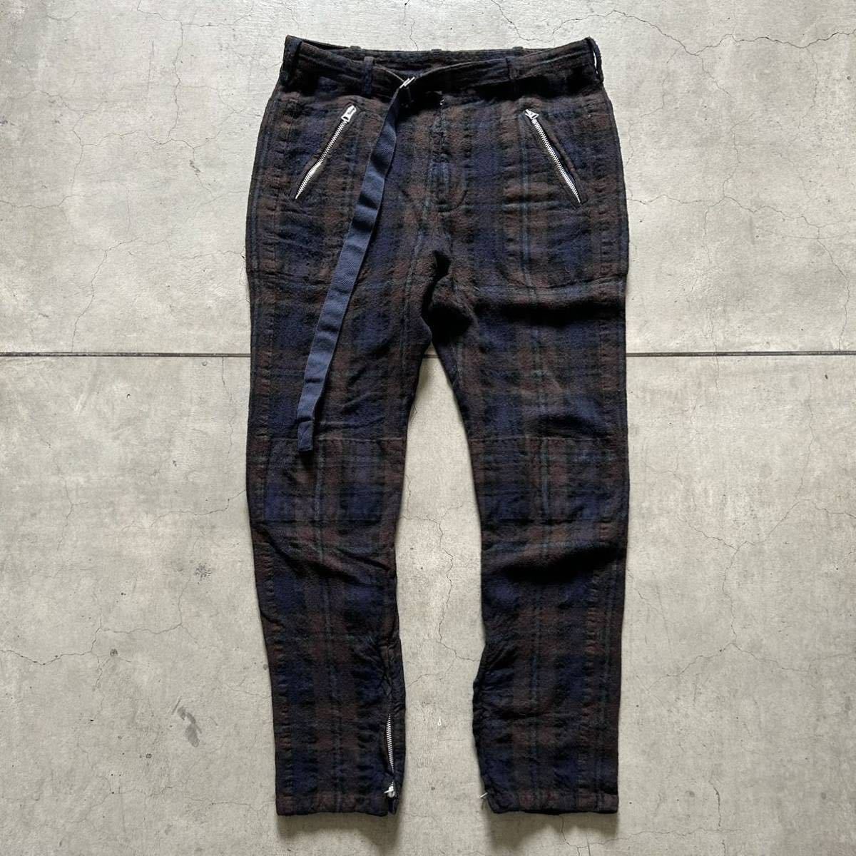 20aw Sacai サカイ / Zip Check Wool Trousers 縮絨ウールチェックパンツ size 3 / 縮絨 タイト Pants ブラウン ma-1 Knit トラウザーズ