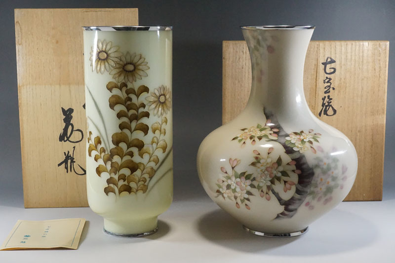 B266◇田村七宝 【田村幸夫】 花瓶【2点】まとめ 三越購入品 共箱付