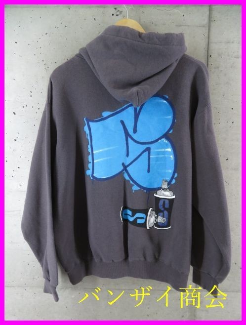 4020b4◆90sヴィンテージ◆米国製◆STUSSY ステューシー スプレー缶 スエットパーカー L/トレーナー/ジャケット/シャツ/オールド/USA製