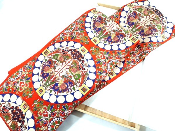 四天王文旗 袋帯 朱 美品/龍村晋 謹製/法隆寺 獅子狩文錦 本袋帯/四騎獅子狩文錦/四天王文