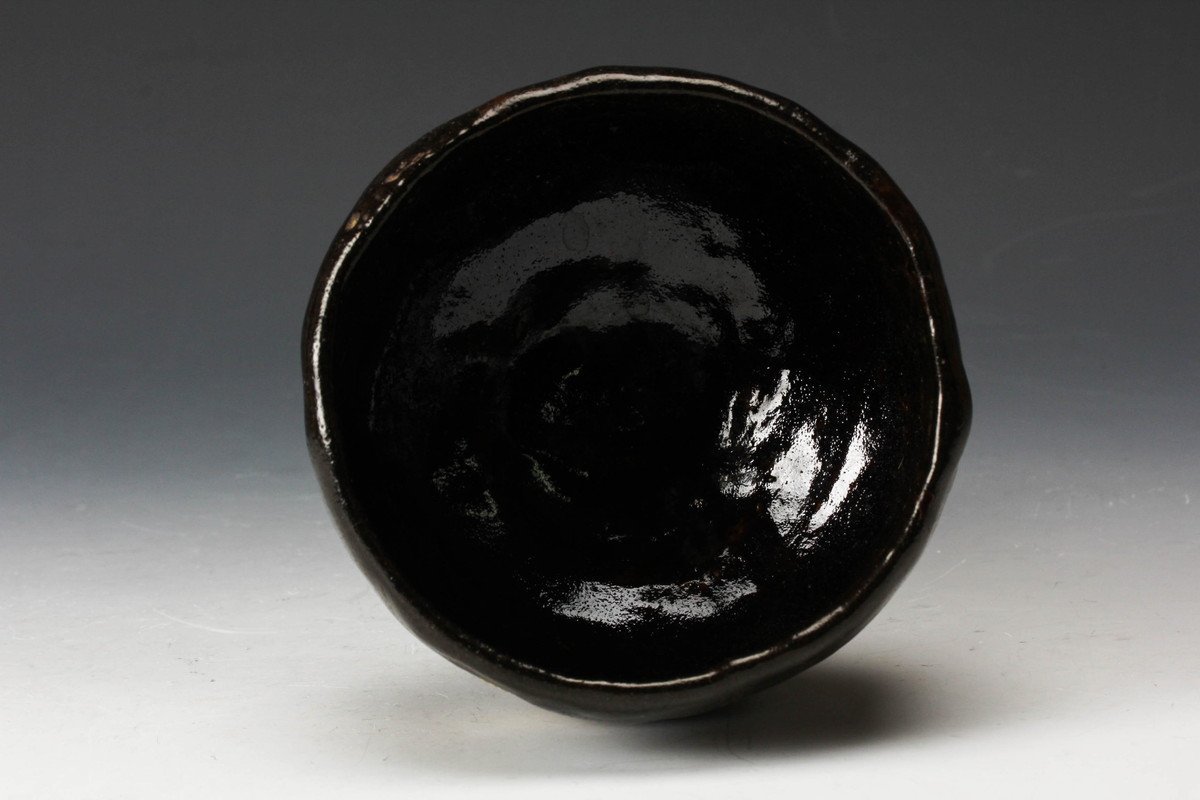 日本 安い 【佳香】時代 仁阿弥道八 月之絵黒茶碗 共箱 茶道具 【公式