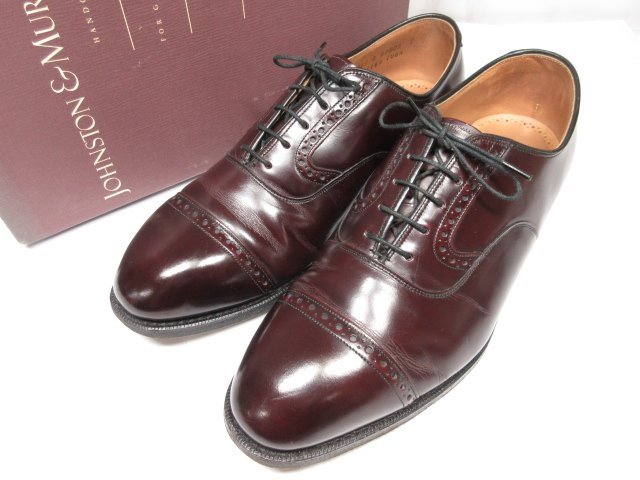 HH美品 【Johnston&Murphy ジョンストン&マーフィー】 パンチドキャップトゥ ドレスシューズ 靴 (メンズ) 8.5 バーガンディ ◎18MZA2180