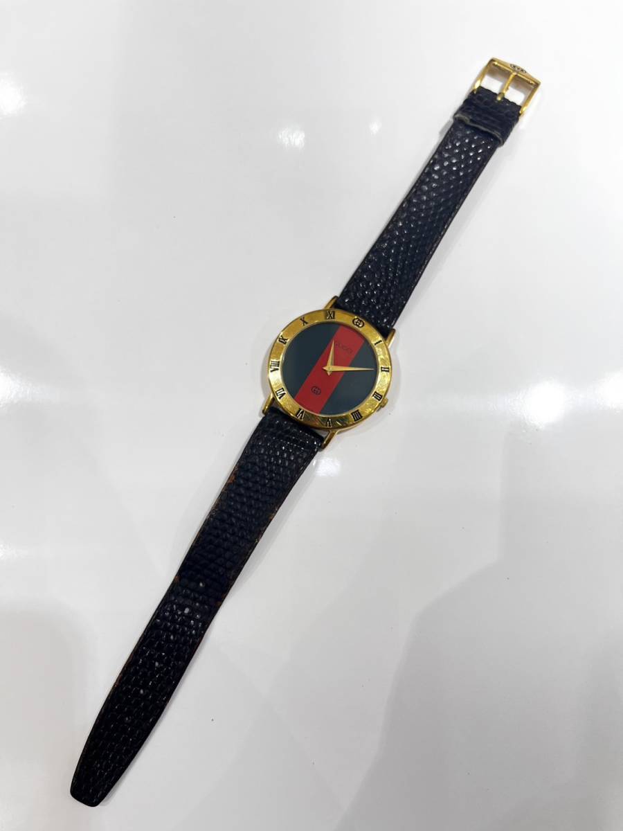 【APS2567】 １円〜 GUCCI グッチ 3000M シェリーライン メンズ クォーツ 腕時計 現状品 不動品 