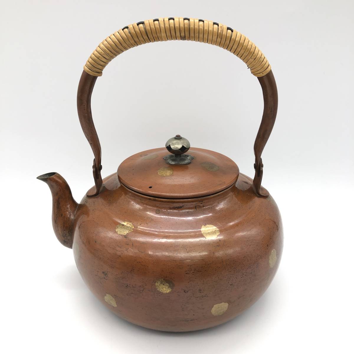 山川堂 水注 鎚起銅器 湯沸し 茶道具 湯沸 夫婦薬缶 茶托 金彩 鎚