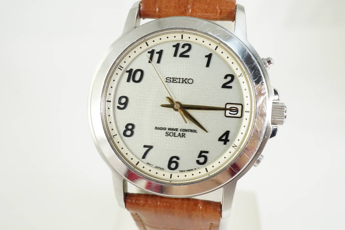 B7/20-Y DA18】☆SEIKO/セイコー 電波ソーラー 7B42-0AS0 メンズ腕時計 