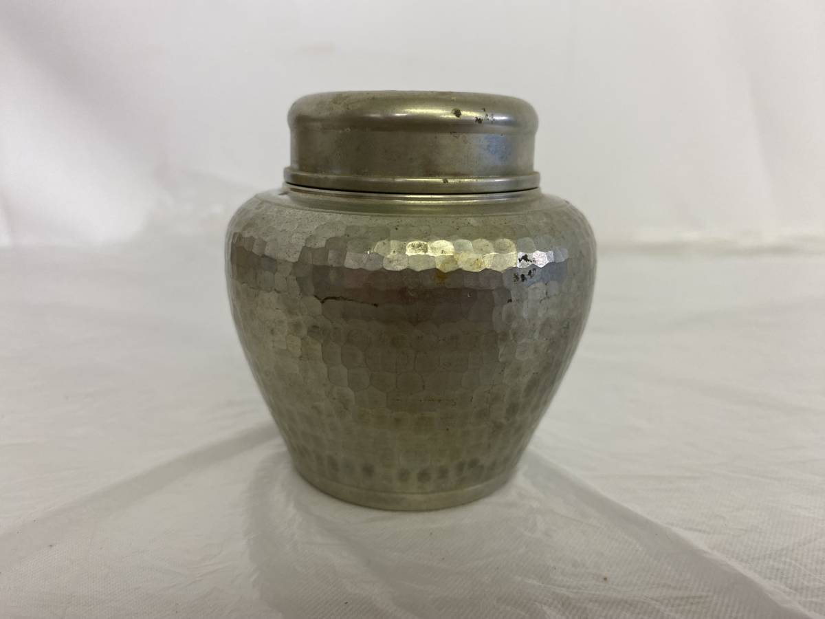 K7411 錫製 茶心壺 茶壺 茶入れ 約595.2g 金属工芸 錫器 茶道具 時代物