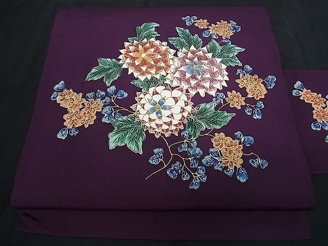 平和屋-こころ店◎九寸名古屋帯 駒刺繍 枝花文 黒地 正絹