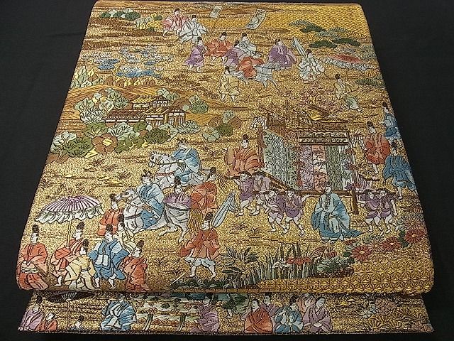 平和屋着物■全通柄袋帯　唐織　人物風景文　金糸　逸品　vp4622