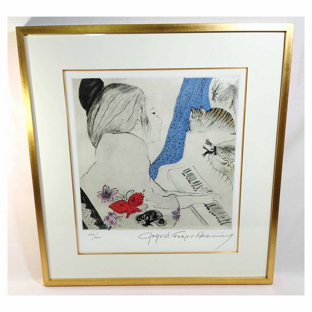 フジコ・ヘミング　銅版画　ピアノ練習　242/280　2006年発行　中古品