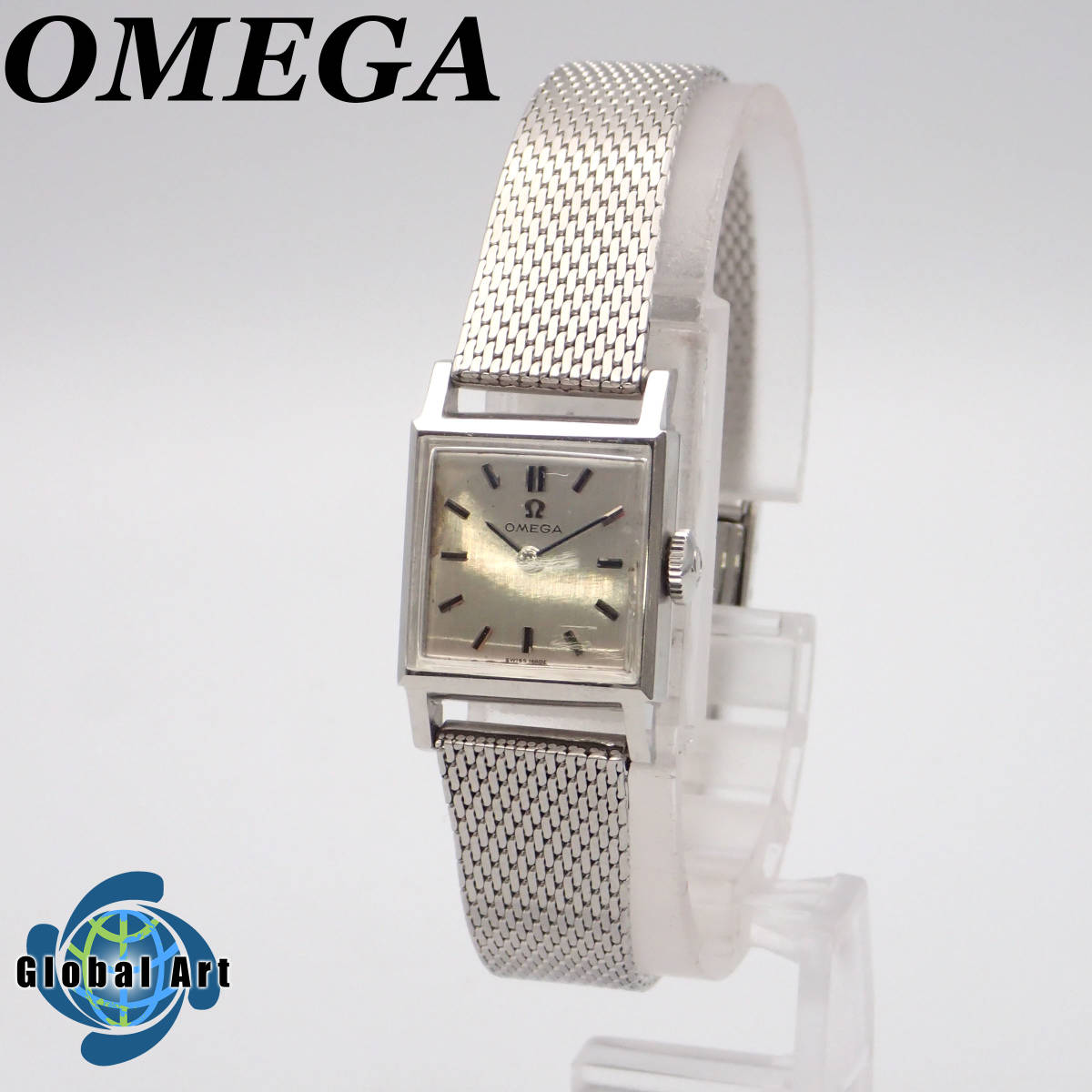 わ02017/OMEGA オメガ/手巻き/レディース腕時計/純正ベルト/文字盤 シルバー/スクエア