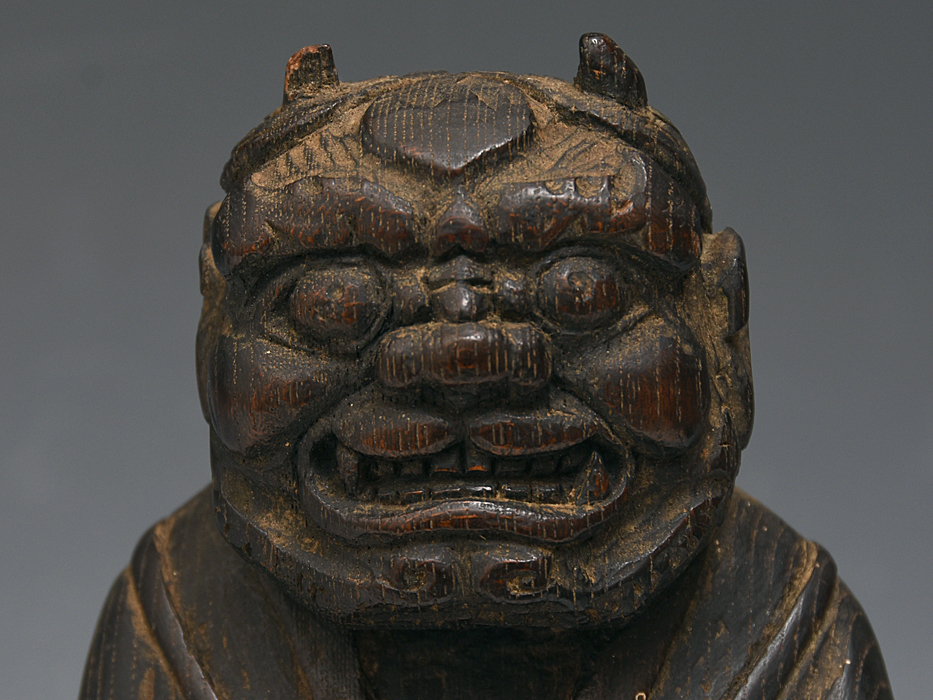 江戸時代 木彫「鬼の念仏」置物 奉加帳 魔除け 高さ24㎝ 木工芸 大津絵