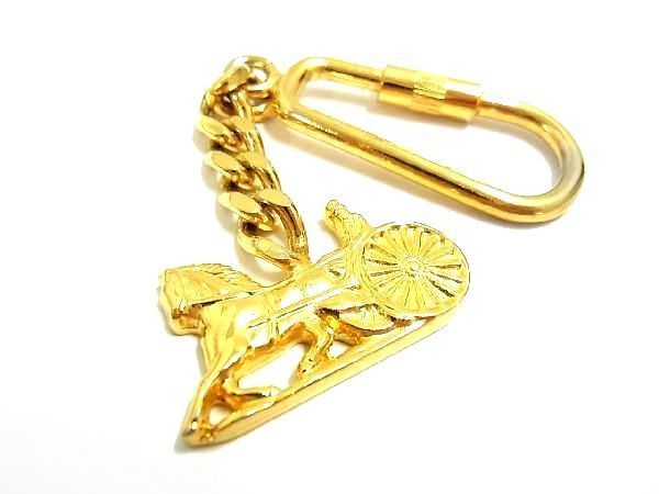 1円 CELINE セリーヌ 馬車金具モチーフ キーリング キーホルダー バッグチャーム メンズ レディース ゴールド系 BC2407uc