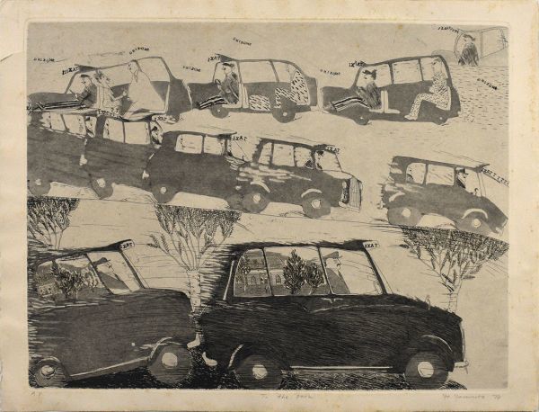 山本容子版画「To the park」　銅板画　サイン、タイトル、年記　44×58.5　S:50×65.5