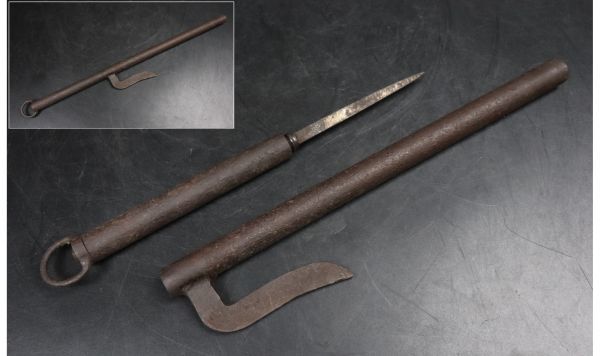 時代武具 珍品 江戸期 仕込十手 鉄地鉤付十手 TK178 十手 江戸時代 時代物