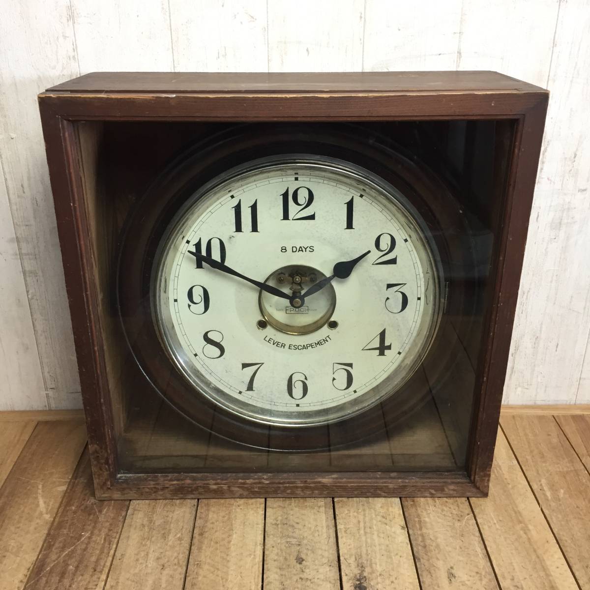 ▼エポック 掛時計 8DAYS ぜんまい式 木箱付 昭和初期購入 レトロ アンティーク LEVER ESCAPEMENT EPOCH