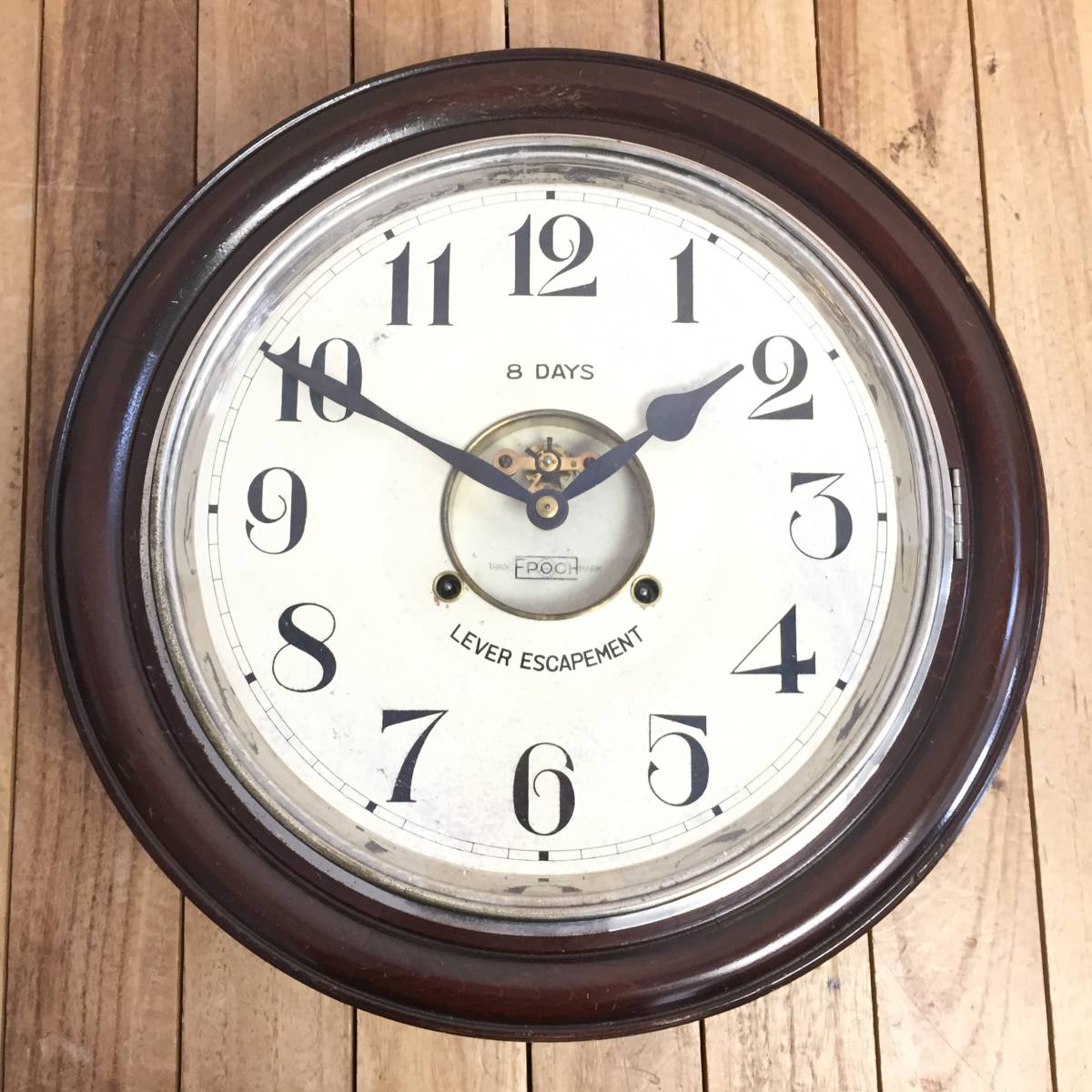 ▼エポック 掛時計 8DAYS ぜんまい式 木箱付 昭和初期購入 レトロ アンティーク LEVER ESCAPEMENT EPOCH