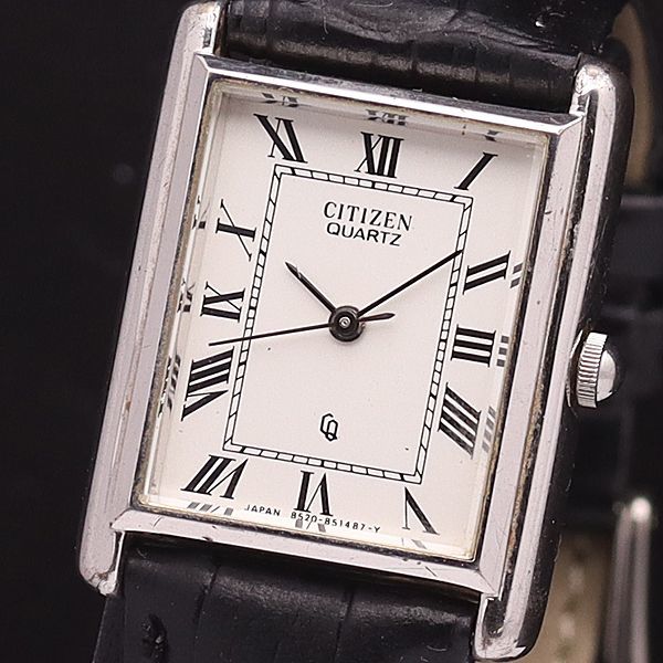 1円 稼働 良品 シチズン QZ 4-850521 カスタリア スクエア ローマン 白文字盤 ボーイズ/レディース腕時計 0561000◇