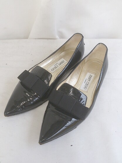 JIMMY CHOO ジミーチュー パンプス　 エナメル　リボン　ポインテッドトゥ　イタリア製 23ｃｍ ブラック レディース 1208000005233