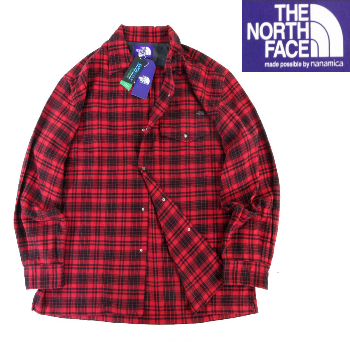 定2.1万 新品◆THE NORTH FACE PURPLE LABEL◆速乾 フランネル プレイド フィールドシャツ L 赤◆ノースフェイス NT3266N◆J781