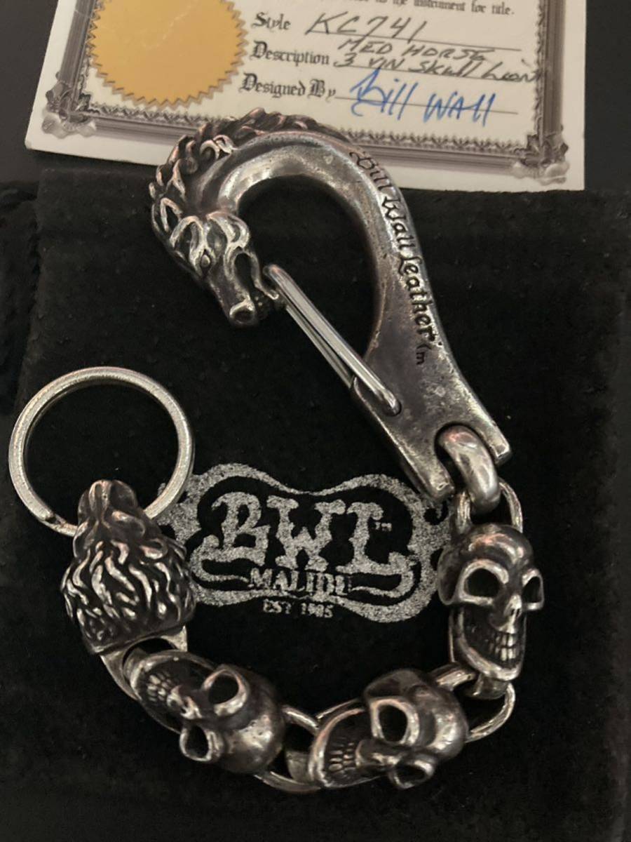 １円スタート　Bill Wall Leather 定価28万超キーチェーン　ホースクリップ　3ヴィンテージスカル　ライオン　BWL ビルウォールレザー
