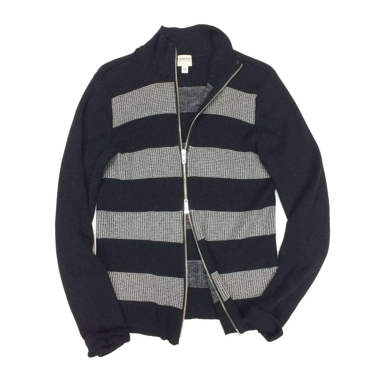 春のちょい羽織にも便利なジップアップカーデ ARMANI COLLEZIONI/アルマーニ コレッツォーニ 薄手リブ編み ボーダーニット カーディガン