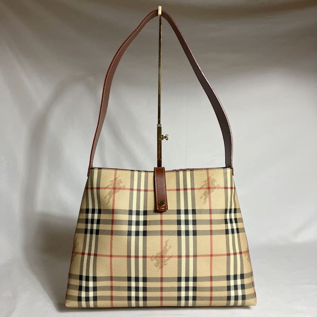 [G8] 1円 保管品 極美品 BURBERRY LONDON バーバリー ワンショルダーバッグ ショルダーバッグ 肩掛け ノバチェック ホースロゴ PVC レザー