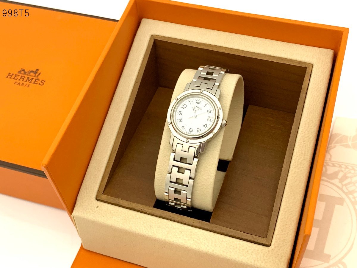 ☆HERMES エルメス クリッパー CL4.210 クォーツ デイト 3針 シルバー 